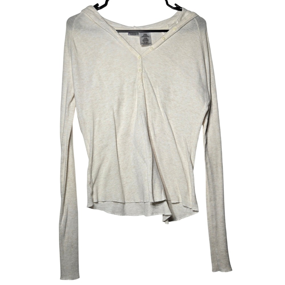 No Boundaries Juniors Waffle Knit Henley Hood Top Medium Y2K Granola Softgirl